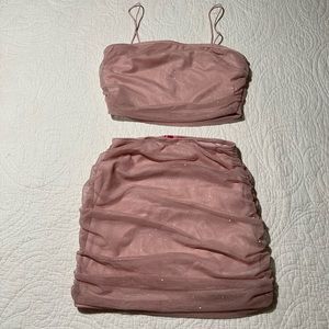 Misty rose baby pink crop top and mini skirt set. Size small.